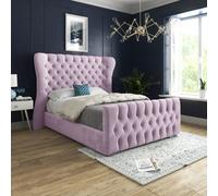 Parma Wide Curved Winged Upholstered Soft Velvet Bed Frame - Pink