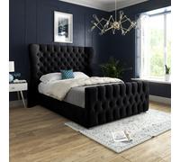 Parma Wide Curved Winged Upholstered Soft Velvet Black Bed Frame