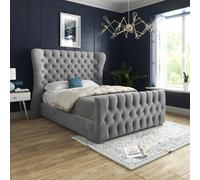 Parma Wide Curved Winged Upholstered Soft Velvet Grey Bed Frame
