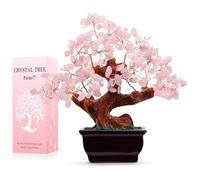 Parma77 Feng Shui Natural Rose Quartz Crystal Money Tree Bonsai Style Decoration for Wealth and Luck
