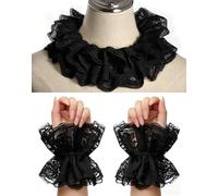 Parma77 Neck Ruffle Collar Cuffs Set, Detachable Clown Costume Accessories(Black)