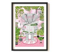 Parmaro Elephant Reading Newpaper Bathroom Print, Elephant Toilet Print, A4 UNFRAMED Print, Animal Bathroom Print, Pink Botanical Print, Tropical Bathroom Decor