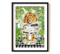Parmaro Lion on Toilet Print, Lion Reading Newspaper Bathroom Print, A4 UNFRAMED Print, Animal on Toilet Print, Botanical Green Print Tropical Bathroom Decor