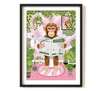 Parmaro Monkey on Toilet, Reading Newspaper Bathroom Decor, A4 UNFRAMED Animal Print, Tropical Theme