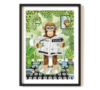 Parmaro Monkey Reading Newspaper Bathroom Print, Monkey on Toilet Print, A4 UNFRAMED Print, Animal on Toilet Print, Botanical Green, Tropical Bathroom Decor