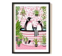 Parmaro Penguins Bathroom Print, Penguins Toilet Print, A4 UNFRAMED Print, Animal Bathroom Print, Pink Botanical Print Tropical Bathroom Decor