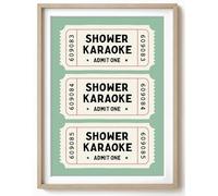 Parmaro Shower Karaoke Print, Green Shower Karaoke Ticket Bathroom Art, A4 UNFRAMED Print, Retro Shower Karaoke Singing in Green Pastel, Bathroom Art Decor