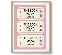Parmaro The Book Nook Ticket Print, Reading Room Art, A4 UNFRAMED Print, Retro Art in Pink Pastel, Home Artwork Decor Picture