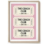 Parmaro The Couch Club Ticket Print, Reading Room Art, A4 UNFRAMED Print, Retro Art in Pink Pastel, Home Living Room Artwork Decor