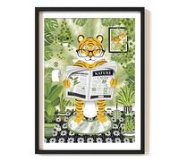 Parmaro Tiger on Toilet, A4 UNFRAMED Print, Animal on Toilet, Green Botanical Print for Tropical Bathroom Decor