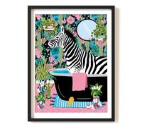 Parmaro Zebra Bathroom Print, A4 UNFRAMED Animal on Toilet Print, Pink Botanical Tropical Bathroom Decor