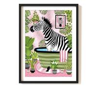 Parmaro Zebra in Bathroom Print, Zebra in Bath Print, A4 UNFRAMED Print, Animal in Bathroom Print, Pink Botanical Print, Pink Bathroom Decor