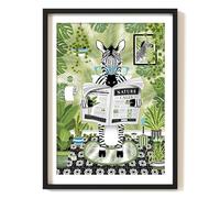 Parmaro Zebra on Toilet, A4 UNFRAMED Animal Print, Botanical Green Tropical Bathroom Decor