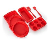Parmedu 7in1 Nonstick Silicone Bakeware Set Baking Moulds BPA Free Heat Resistant Cake Pan Loaf Tin Trays Utensil for Baking Cake Bread Pie Pancake Crepe Cupcake Muffin Scone, Upgrade Model BK001