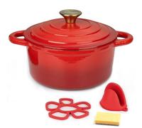 Parmedu Cast Iron Dutch Oven with Lid: 5.5 L Enameled Cast Iron Dutch Oven, Sturdy Cookware for All Cooktops, Braising, Stews, Roasting, Bread Baking, Red