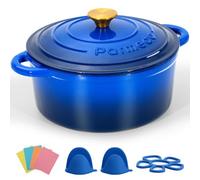 Parmedu Enameled Cast Iron Pot: 5.2L Heavy Duty Dutch Oven with Lid and Dual Handles in Blue - Silicone Accessories and Sponge Included, Ideal for Braising, Stewing, Roasting and Baking, Sapphire Blue