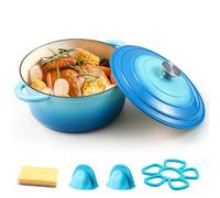 Parmedu Enameled Cast Iron Pot: 5L Heavy Duty Dutch Oven with Lid and Dual Handles in Blue - Silicone Accessories and Sponge Included, Ideal for Braising, Stewing, Roasting and Baking, Christmas