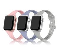 PARMPH 3 Packs Silicone Strap Compatible with Apple Watch 42mm 44mm 45mm 46mm Narrow Sport Soft Silicone Slim Thin Replacement Wristband for iWatch Series 10 9 8 7 6 5 4 3 2 1 SE Women Men