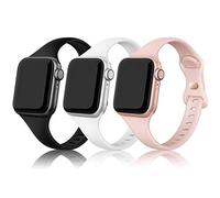 PARMPH 3 Packs Silicone Strap Compatible with Apple Watch 42mm 44mm 45mm 46mm Narrow Sport Soft Silicone Slim Thin Replacement Wristband for iWatch Series 10 9 8 7 6 5 4 3 2 1 SE Women Men