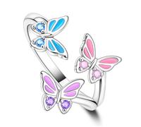Parmuz 925 Sterling Silver Adjustable Ring for Woman Stackable Open Lucky Butterfly Star Moon Twisted Knuckle Ring Eternity Bands Dainty CZ Statement Engagement