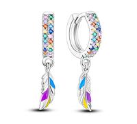 Parmuz 925 sterling silver hoop earring for Woman Dangle Drop Boho vintage Feather Dangling Earring set purple Dream Catcher Simple Small Huggie earring Jewelry Gift
