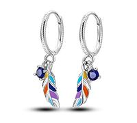 Parmuz 925 sterling silver hoop earring for Woman Dangle Drop Boho vintage Feather Dangling Earring set purple Dream Catcher Simple Small Huggie earring Jewelry Gift