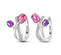 Parmuz 925 sterling silver hoop earring for woman Dangle Drop Boho vintage Feather Dangling Earring set purple Dream Catcher Simple Small Huggie earring Jewelry Gift, Sterling Silver, Cubic Zirconia,