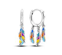 Parmuz 925 sterling silver hoop earring for Woman Dangle Drop Boho vintage Feather Dangling Earring set purple Dream Catcher Simple Small Huggie earring Jewelry Gift