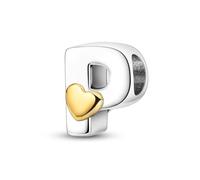 Parmuz 925 Sterling Silver Letter Charms A-Z for Bracelets Necklace Golden Heart Alphabet Initial Beads Pendant Jewelry Gift for Women