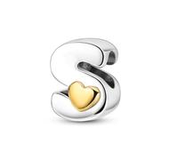 Parmuz 925 Sterling Silver Letter Charms A-Z for Bracelets Necklace Golden Heart Alphabet Initial Beads Pendant Jewelry Gift for Women