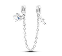Parmuz 925 Sterling silver Safety Chain for Bracelet Love Butterfly Evil Eye Stopper Spacer Charm Clip Charms Dangle Pendants Beads Jewelry Gift for Women