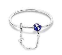 Parmuz 925 Sterling Silver Snake Chain Bracelet with Evil Eye, Dream Catcher, Key, Love Heart Clasp - European Charm Jewelry Gift for Women