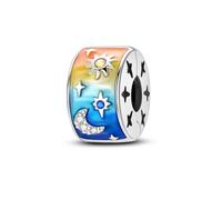 Parmuz Clip Spacer Charm for Bracelet 925 Sterling Silver Cubic Zirconia Star Moon Clip Lock Spacer Stopper Charm Bead Jewelry Gift for Woman