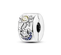 Parmuz Clip Spacer Charm for Bracelet 925 Sterling Silver Pave Cubic Zirconia Clip Lock Spacer Stopper Charm Bead Star Moon Evil Eye charms Jewelry Gift for Woman
