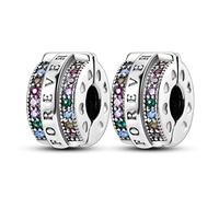 Parmuz Clip Spacer Charm for Bracelet 925 Sterling Silver Pave Cubic Zirconia Clip Lock Spacer Stopper Charm Bead Star Moon Evil Eye charms Jewelry Gift for Woman