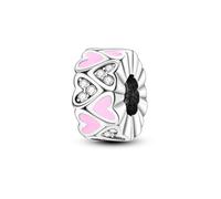 Parmuz Clip Spacer Charm for Bracelet Love Heart 925 Sterling Silver Purple Pave Cubic Zirconia Clip Lock Spacer Stopper Charm Bead Jewelry Gift for Woman