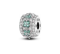 Parmuz Lucky Clip Spacer Charm for Bracelet 925 Sterling Silver Purple Pave Cubic Zirconia Clip Lock Spacer Stopper Charm Bead Four Leaf Jewelry Gift for Woman
