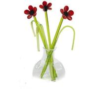 Parmy Beautiful Glass Ornament Sculpture Poppy Flowers In Vase