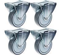Parnells 100mm 4" Castor Grey Rubber Tyre Fixed Strong 440Kg Capacity, Set Of 4