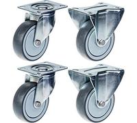 Parnells 100mm 4" Castor Grey Rubber Tyre Swivel & Fixed Strong 440Kg Capacity, Set Of 4