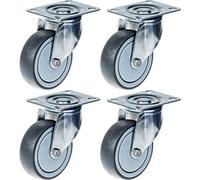 Parnells 100mm 4" Castor Grey Rubber Tyre Swivel Strong 440Kg Capacity, Set Of 4