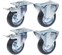 Parnells 100mm 4" Castor Rubber Tyre, Brake & Fixed, Strong 360Kg Capacity, Set Of 4