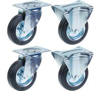 Parnells 100mm 4" Castor Rubber Tyre, Swivel & Fixed, Strong 360Kg Capacity, Set Of 4