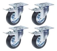 Parnells 100mm 4" Castor Rubber Tyre, Swivel With Brake, Strong 90Kg Capacity, Set Of 4