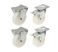 Parnells 100mm 4" Inch Nylon Castors Heavy Duty Fixed & Braked Castors Set 150Kg Each - S