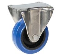 Parnells 100mm Stainless Steel Fixed Castor With Blue Elastic Rubber On Nylon Centre Whee