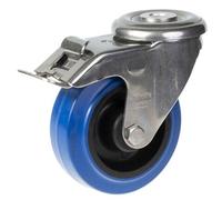 Parnells 100mm Stainless Steel Swivel/brake Castor With Blue Elastic Rubber On Nylon Cent