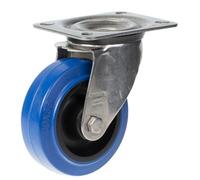Parnells 100mm Stainless Steel Swivel Castor With Blue Elastic Rubber On Nylon Centre Whe