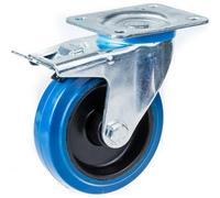 Parnells 100mm Swivel/brake Castor With Blue Elastic Rubber On Nylon Centre Wheel
