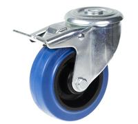 Parnells 100mm Swivel/brake Castor With Blue Elastic Rubber On Nylon Centre Wheel